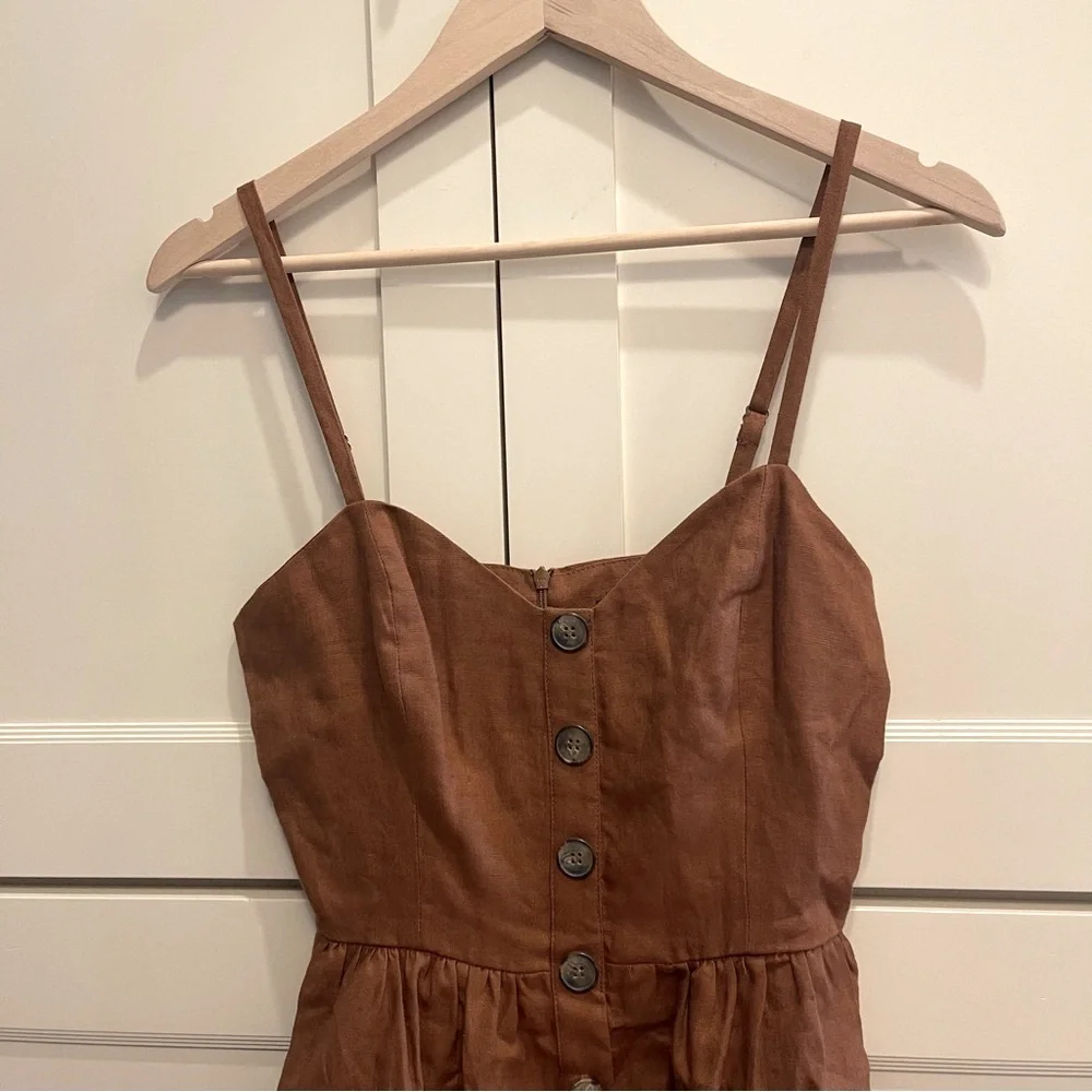 Reformation Thelma midi dress in brown linen size 2 - Picture 10 of 14